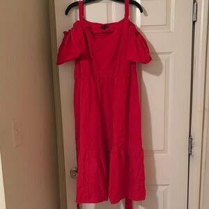 Lane Bryant Vibrant Red Cold-Shoulder Midi Dress